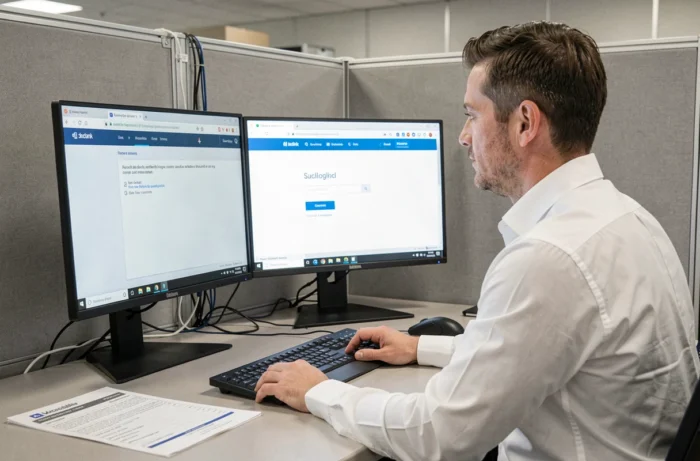 Employé comparant la compatibilité de deux navigateurs web pour accéder à Mon Intra Paris