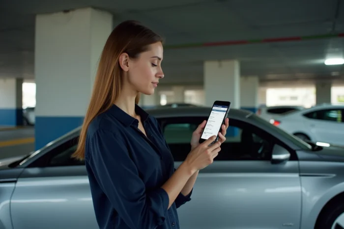 Femme utilisant un smartphone pour récupérer le code autoradio Volkswagen Passat en ligne