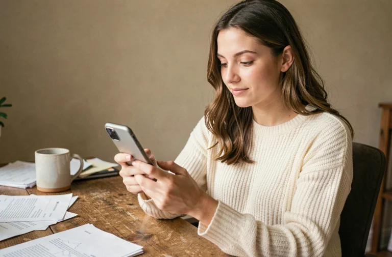 Jeune femme consultant l'application Zalando sur son smartphone pour payer en plusieurs fois