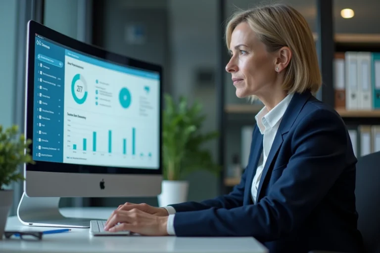 Fonctionnaire utilisant un tableau de bord numérique de gestion des accès dans une administration publique moderne