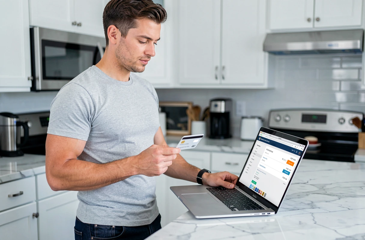 Homme effectuant un paiement en ligne en plusieurs fois sur Zalando avec sa carte bancaire
