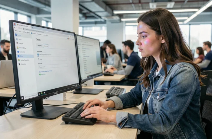 Femme vidant le cache et les cookies dans les paramètres de son navigateur web